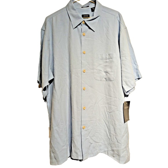 Izod Other - IZOD Shirt Men XL Light Blue 100% Silk Short Sleeve Button Washable Pocket NWT